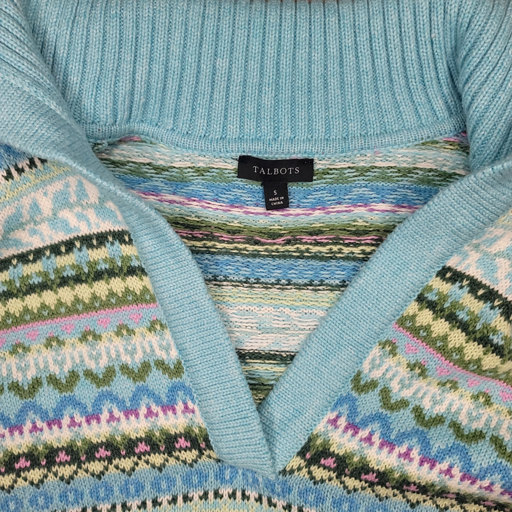 Talbots Light Blue Multi-Pattern V-Neck Sweater - Picture 3 of 6